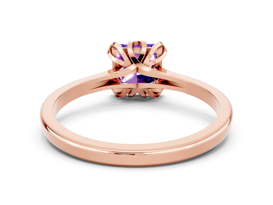 Rose gold Princess Cut Tanzanite Solitaire Ring with Flower Prong Setting and Classic Band_12