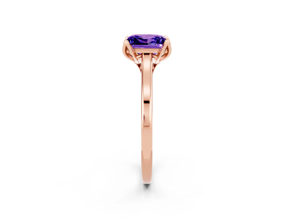 Rose gold Princess Cut Tanzanite Solitaire Ring with Flower Prong Setting and Classic Band