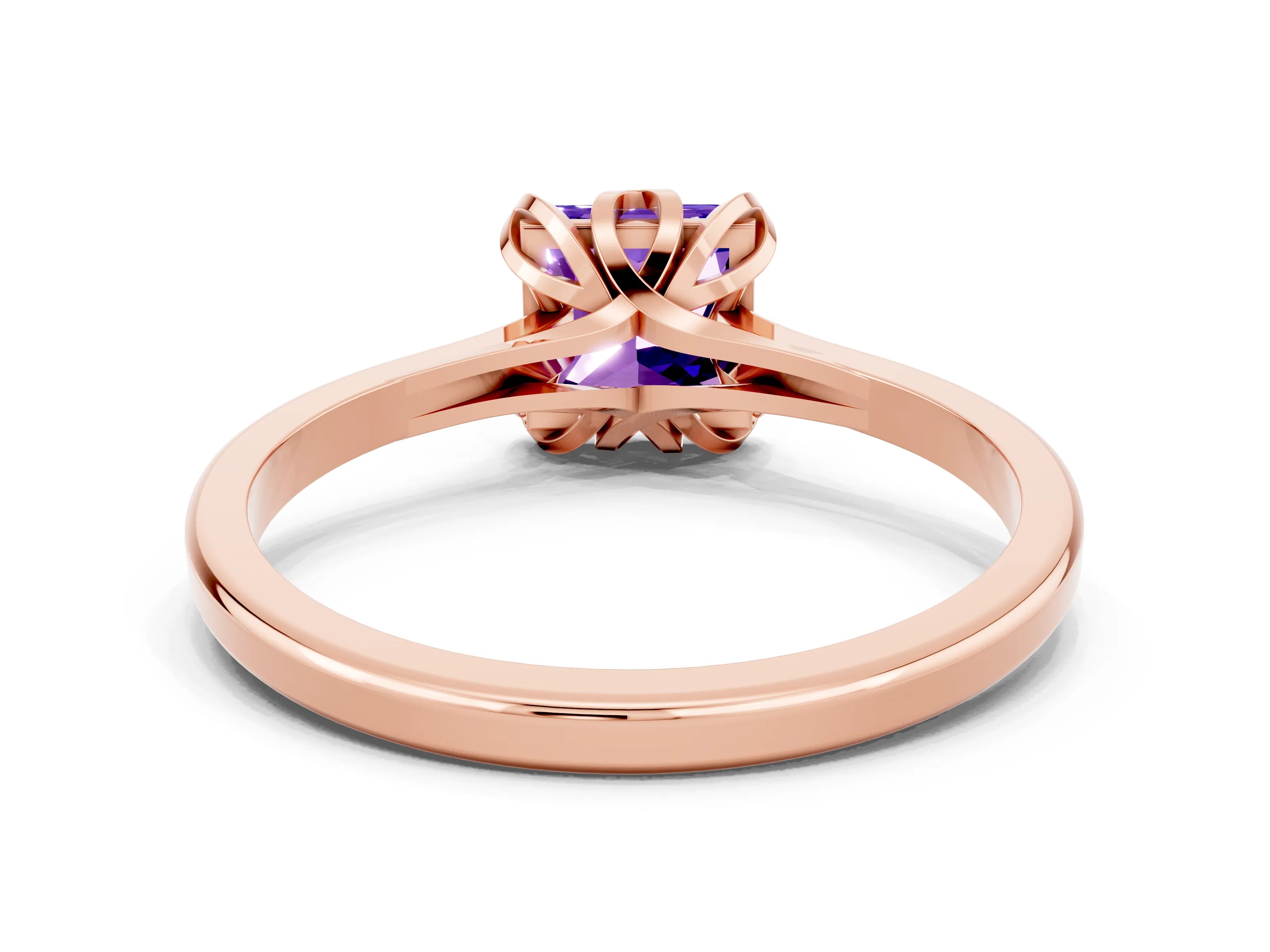 Rose gold Princess Cut Tanzanite Solitaire Ring with Flower Prong Setting and Classic Band_36