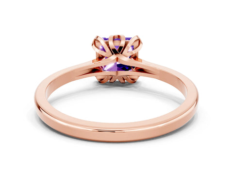 Rose gold Princess Cut Tanzanite Solitaire Ring with Flower Prong Setting and Classic Band_36