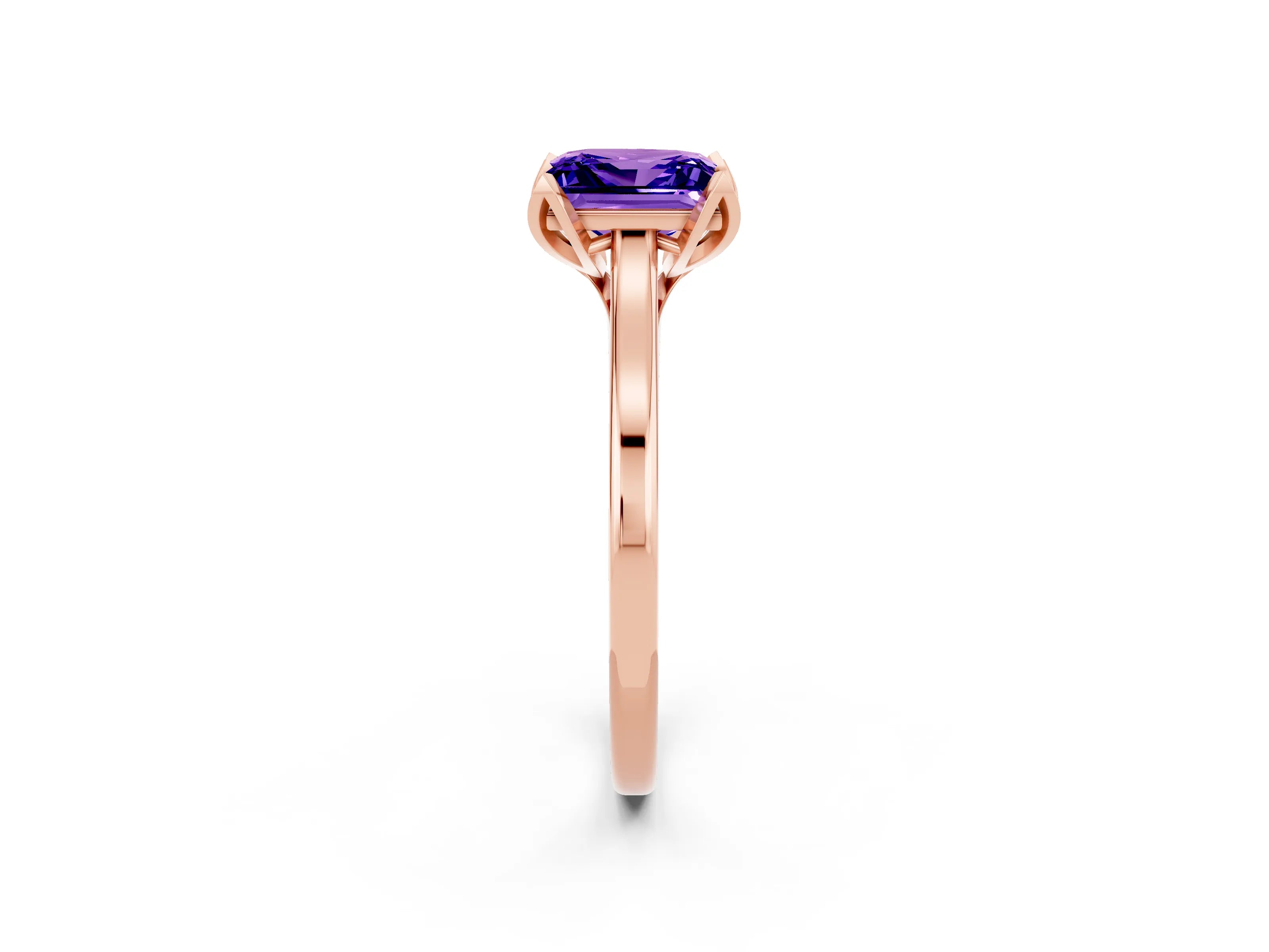 Rose gold Princess Cut Tanzanite Solitaire Ring with Flower Prong Setting and Classic Band_38