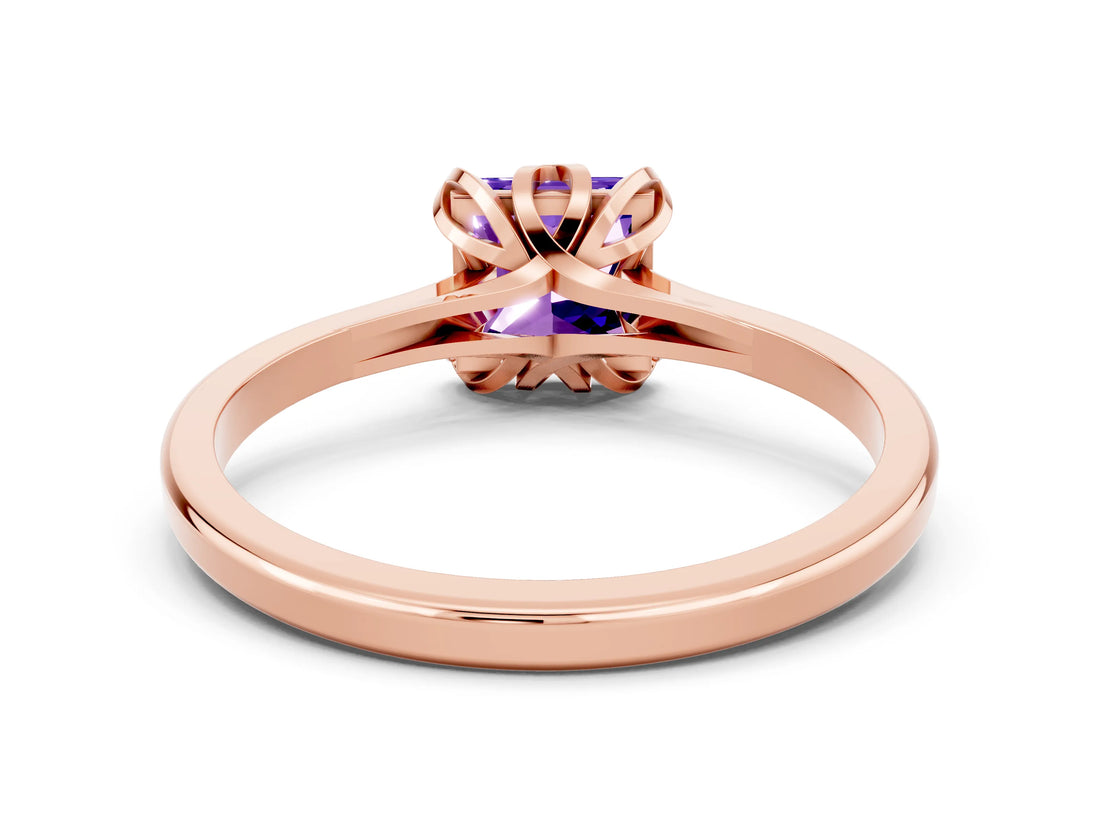 Rose gold Princess Cut Tanzanite Solitaire Ring with Flower Prong Setting and Classic Band_38