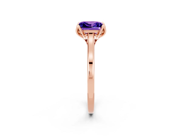 Rose gold Princess Cut Tanzanite Solitaire Ring with Flower Prong Setting and Classic Band