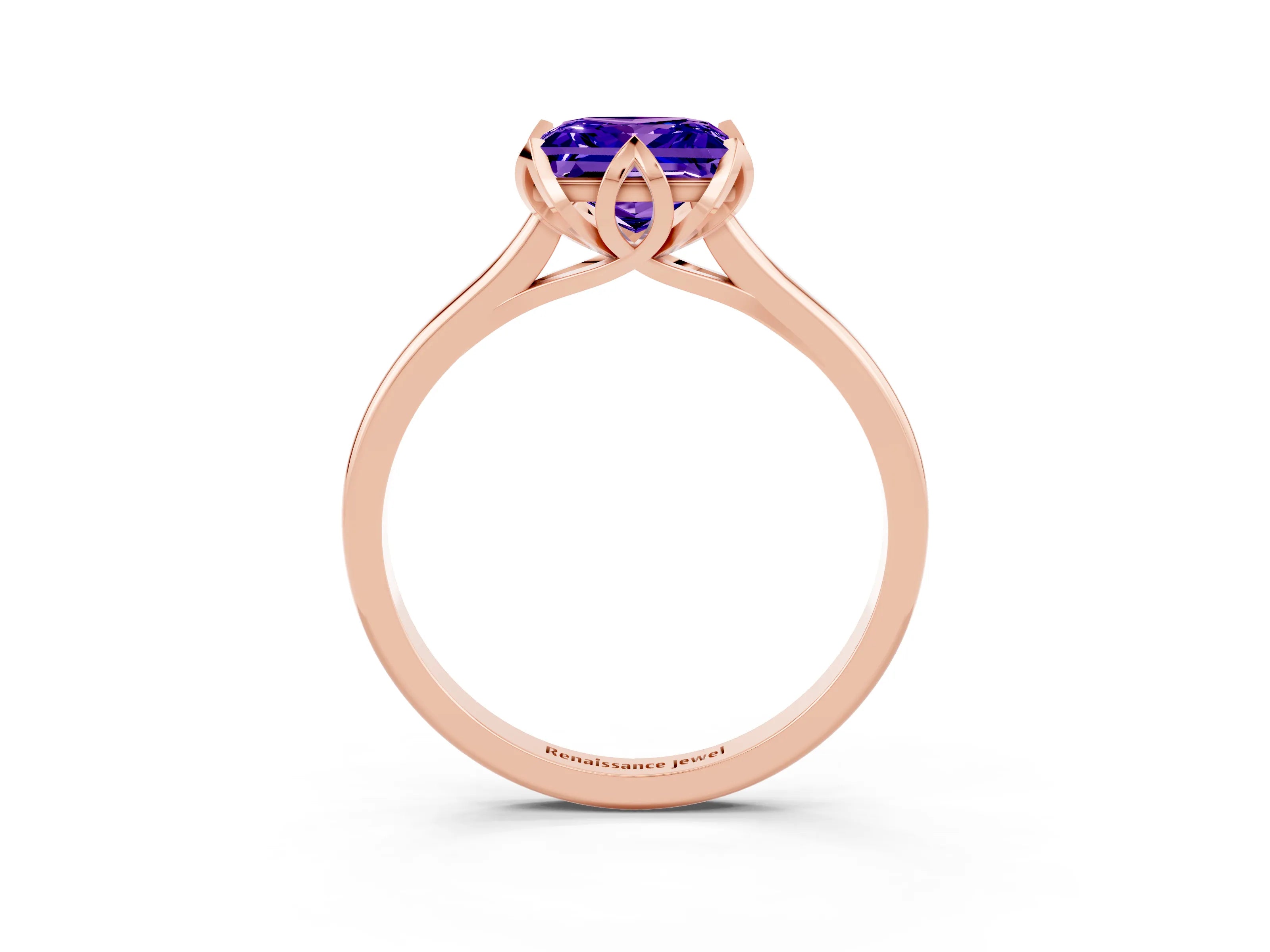 Rose gold Princess Cut Tanzanite Solitaire Ring with Flower Prong Setting and Classic Band_39