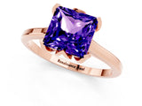 Rose gold Princess Cut Tanzanite Solitaire Ring with Flower Prong Setting and Classic Band_39