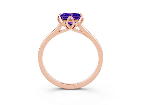 Rose gold Princess Cut Tanzanite Solitaire Ring with Flower Prong Setting and Classic Band_39