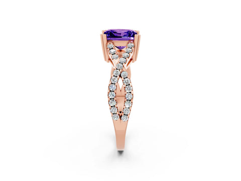 Rose gold Princess Cut Tanzanite Solitaire Ring with Four-Prong Setting and Twisted Pavé Band_2