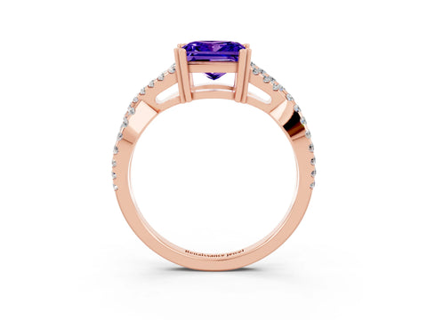 Rose gold Princess Cut Tanzanite Solitaire Ring with Four-Prong Setting and Twisted Pavé Band_3