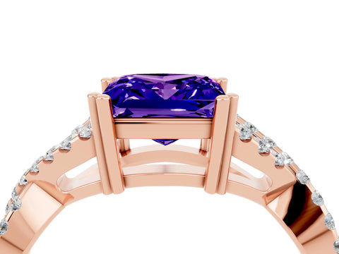 Rose gold Princess Cut Tanzanite Solitaire Ring with Four-Prong Setting and Twisted Pavé Band_4