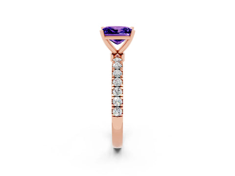 Rose gold Princess Cut Tanzanite Solitaire Ring with Pavé Accents and Four-Prong Setting_2