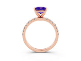 Rose gold Princess Cut Tanzanite Solitaire Ring with Pavé Accents and Four-Prong Setting_3