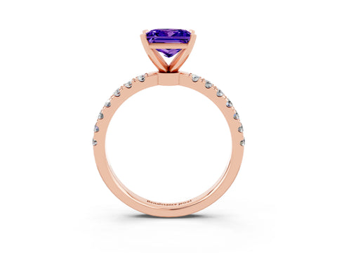 Rose gold Princess Cut Tanzanite Solitaire Ring with Pavé Accents and Four-Prong Setting_3