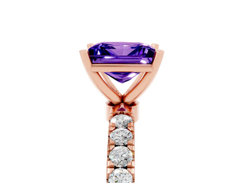 Rose gold Princess Cut Tanzanite Solitaire Ring with Pavé Accents and Four-Prong Setting_5