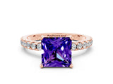 Rose gold Princess Cut Tanzanite Solitaire Ring with Pavé Band and Four-Prong Setting_24