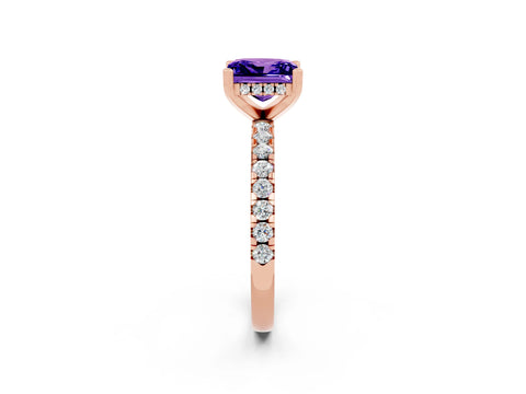 Rose gold Princess Cut Tanzanite Solitaire Ring with Pavé Band and Four-Prong Setting_26