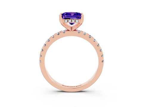 Rose gold Princess Cut Tanzanite Solitaire Ring with Pavé Band and Four-Prong Setting_27