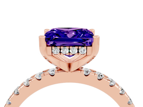Rose gold Princess Cut Tanzanite Solitaire Ring with Pavé Band and Four-Prong Setting_28