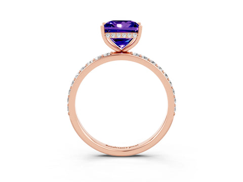 Rose gold Princess Cut Tanzanite Solitaire Ring with Pavé Band and Hidden Halo_15
