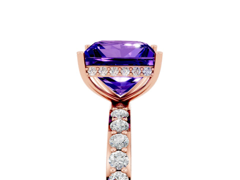 Rose gold Princess Cut Tanzanite Solitaire Ring with Pavé Band and Hidden Halo_17
