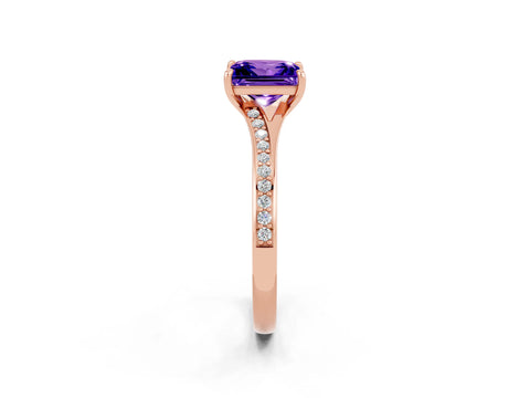 Rose gold Princess Cut Tanzanite Solitaire Ring with Pavé Band and Prong Setting_14