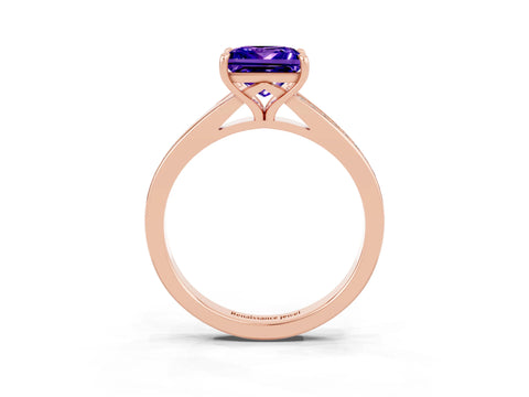 Rose gold Princess Cut Tanzanite Solitaire Ring with Pavé Band and Prong Setting_15