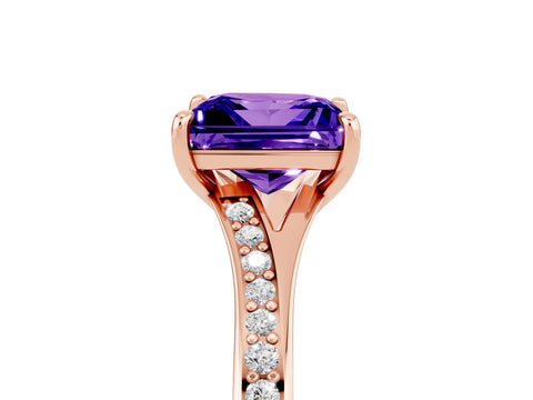 Rose gold Princess Cut Tanzanite Solitaire Ring with Pavé Band and Prong Setting_17