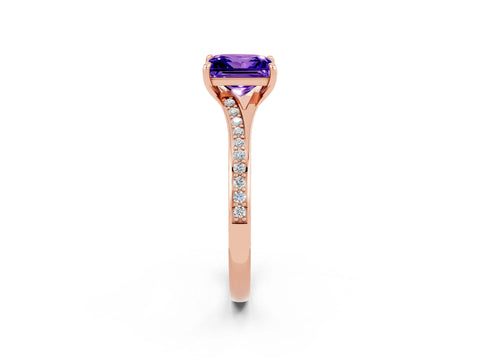 Rose gold Princess Cut Tanzanite Solitaire Ring with Pavé Band and Prong Setting_2