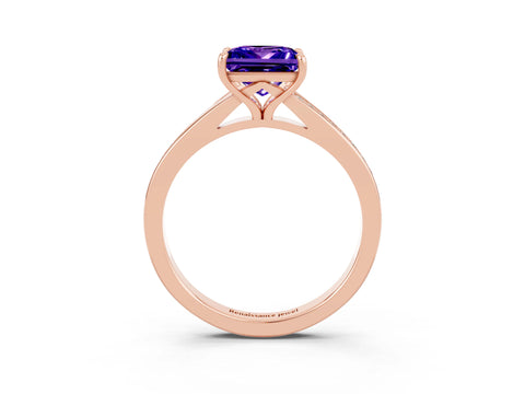 Rose gold Princess Cut Tanzanite Solitaire Ring with Pavé Band and Prong Setting_3