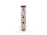 Rose gold Princess Cut Tanzanite Solitaire Ring with Pavé and Channel Set Band_2