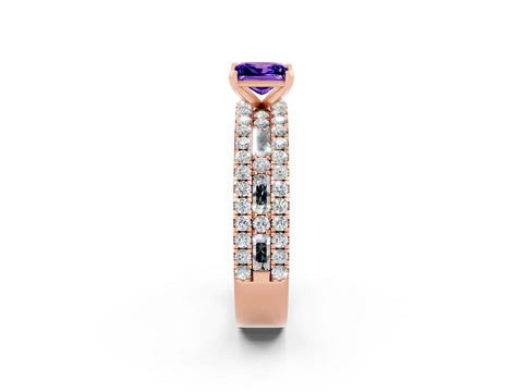 Rose gold Princess Cut Tanzanite Solitaire Ring with Pavé and Channel Set Band_2