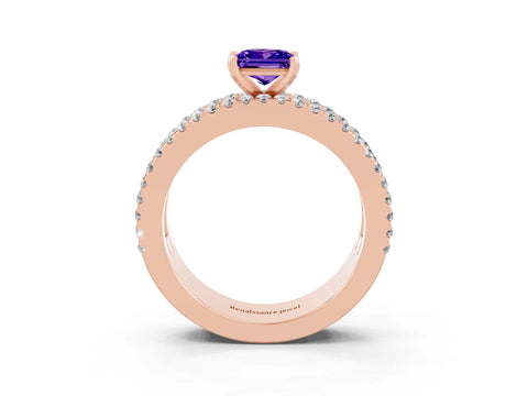Rose gold Princess Cut Tanzanite Solitaire Ring with Pavé and Channel Set Band_3