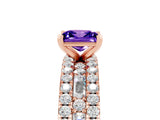 Rose gold Princess Cut Tanzanite Solitaire Ring with Pavé and Channel Set Band_5