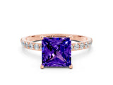 Rose gold Princess Cut Tanzanite Solitaire Ring with Pave Band and Four Prong Setting_24