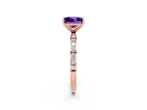 Rose gold Princess Cut Tanzanite Solitaire Ring with Pave Band and Four Prong Setting_26