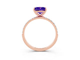 Rose gold Princess Cut Tanzanite Solitaire Ring with Pave Band and Four Prong Setting_27