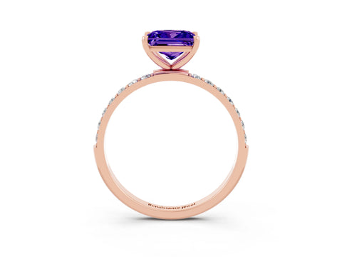 Rose gold Princess Cut Tanzanite Solitaire Ring with Pave Band and Four Prong Setting_27