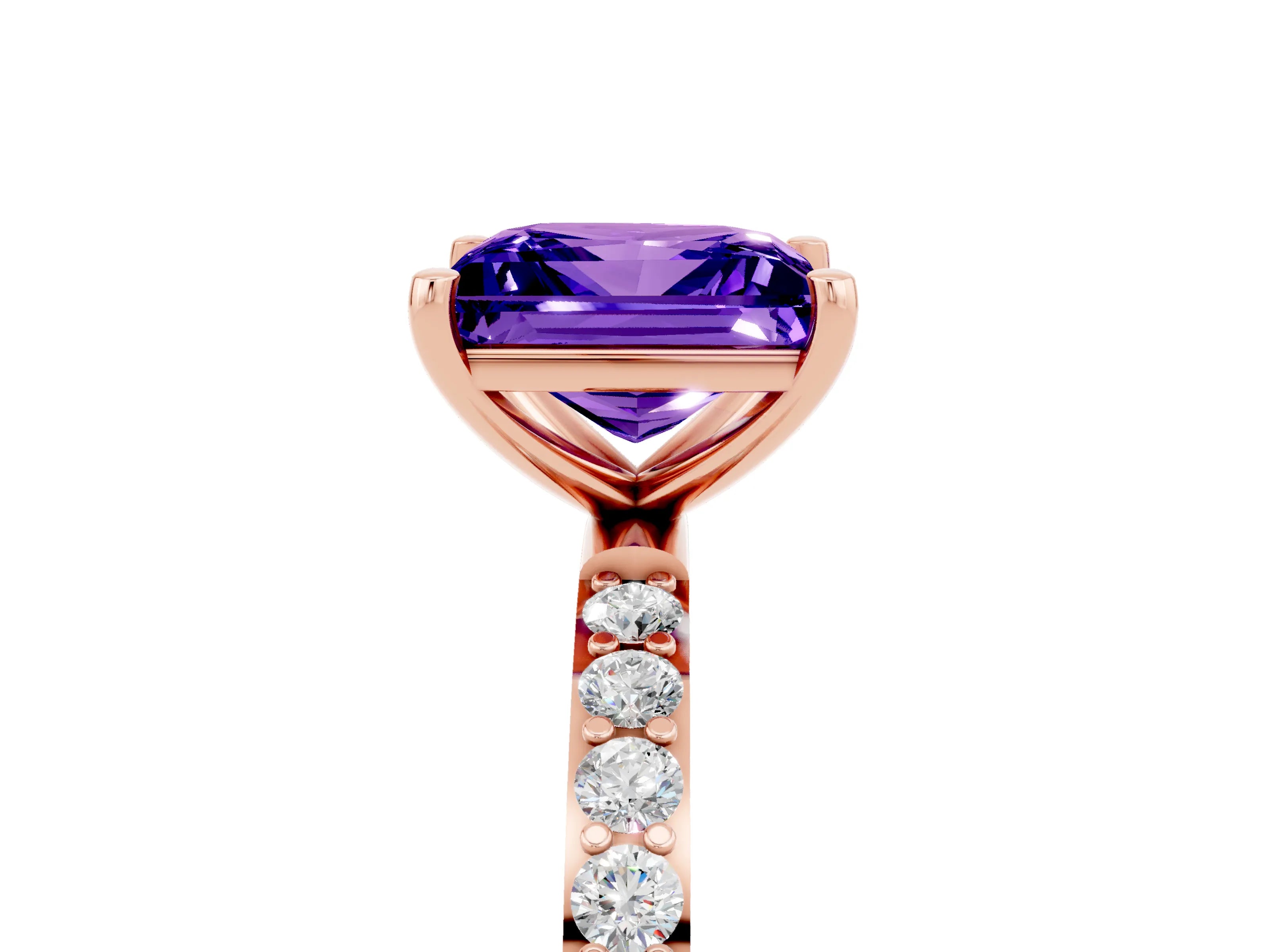 Rose gold Princess Cut Tanzanite Solitaire Ring with Pave Band and Four Prong Setting_29