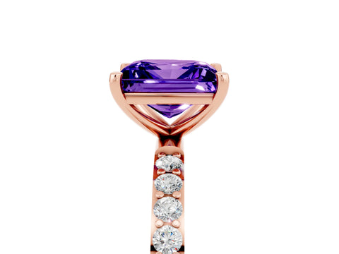 Rose gold Princess Cut Tanzanite Solitaire Ring with Pave Band and Four Prong Setting_29