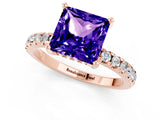 Rose gold Princess Cut Tanzanite Solitaire Ring with Round  Pavé Band and Four-Prong Setting_45