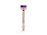Rose gold Princess Cut Tanzanite Solitaire Ring with Round  Pavé Band and Four-Prong Setting_46