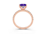 Rose gold Princess Cut Tanzanite Solitaire Ring with Round  Pavé Band and Four-Prong Setting_47