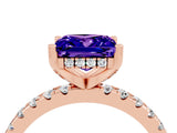 Rose gold Princess Cut Tanzanite Solitaire Ring with Round  Pavé Band and Four-Prong Setting_48