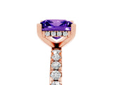 Rose gold Princess Cut Tanzanite Solitaire Ring with Round  Pavé Band and Four-Prong Setting_49