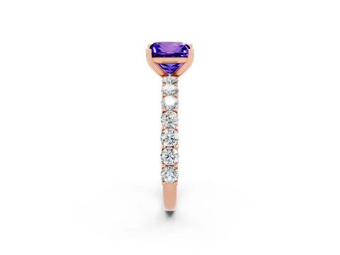 Rose gold Princess Cut Tanzanite Solitaire Ring with Shared Prong Pavé Band and Four-Prong Setting_2