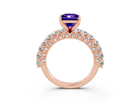Rose gold Princess Cut Tanzanite Solitaire Ring with Shared Prong Pavé Band and Four-Prong Setting_3