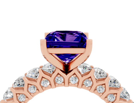 Rose gold Princess Cut Tanzanite Solitaire Ring with Shared Prong Pavé Band and Four-Prong Setting_4