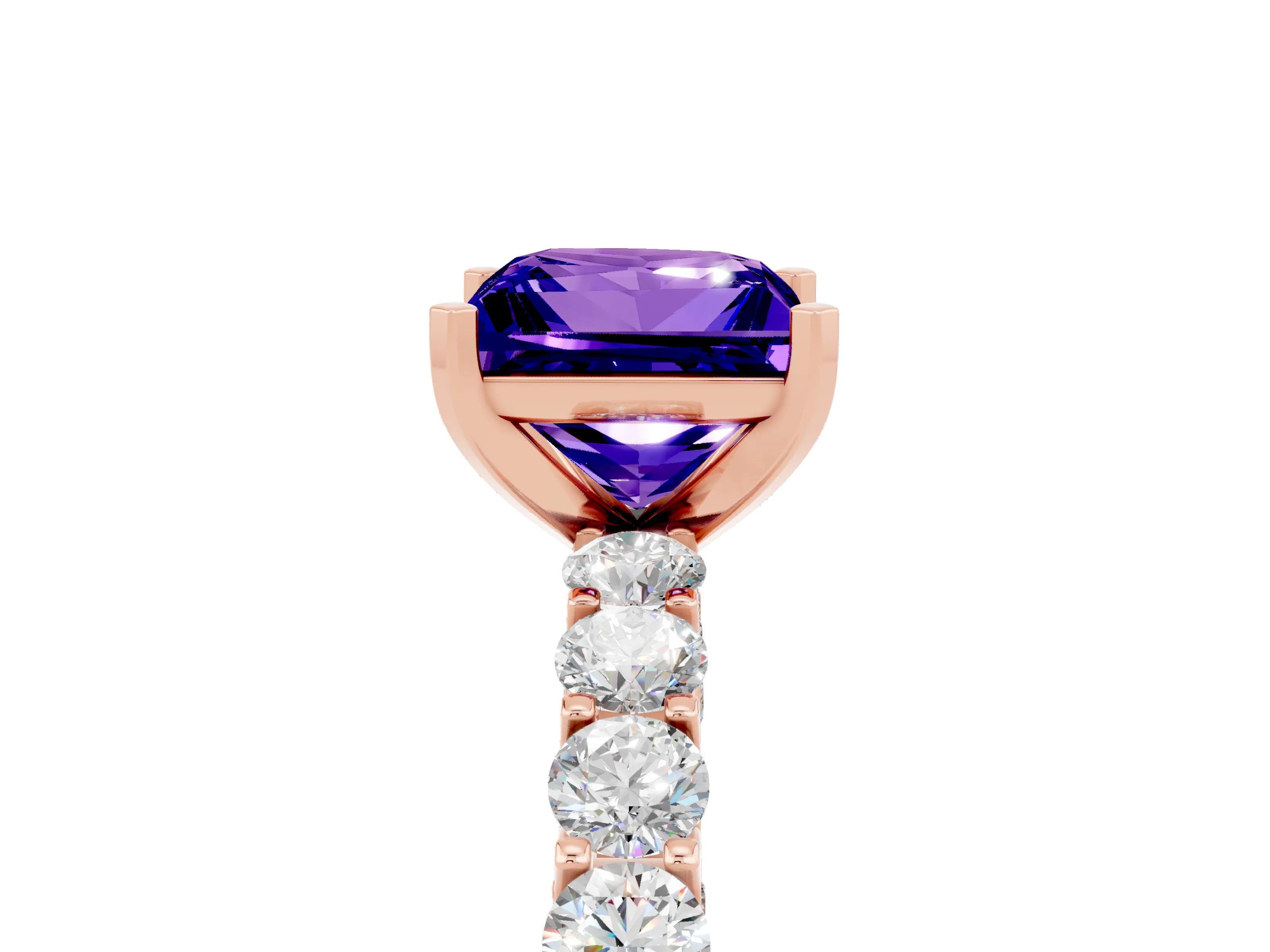 Rose gold Princess Cut Tanzanite Solitaire Ring with Shared Prong Pavé Band and Four-Prong Setting_5