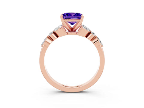 Rose gold Princess Cut Tanzanite Solitaire Ring with Side Stones and Four-Prong Setting_15