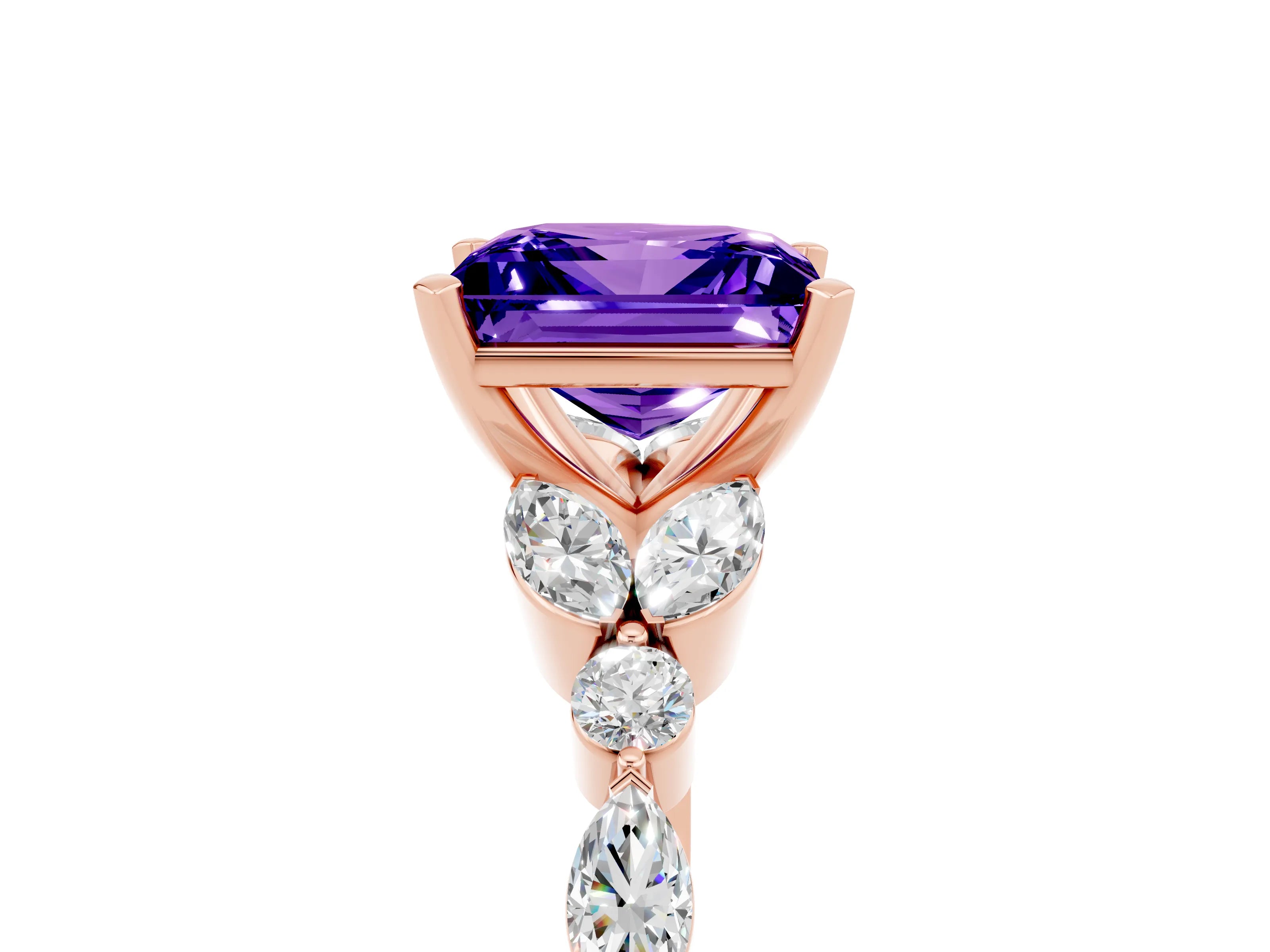 Rose gold Princess Cut Tanzanite Solitaire Ring with Side Stones and Four-Prong Setting_17