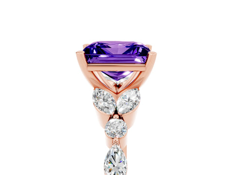 Rose gold Princess Cut Tanzanite Solitaire Ring with Side Stones and Four-Prong Setting_17